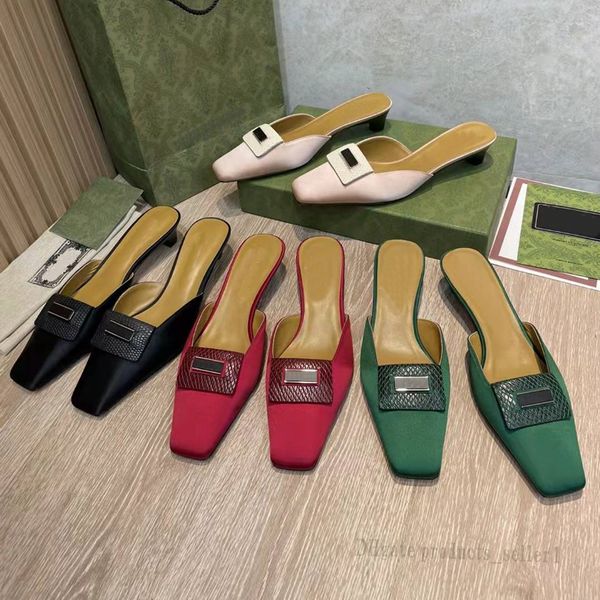 early springnew luxury sandals cat and small square head muller slippers ladies' noble silk snake leather high heel shoes, Black